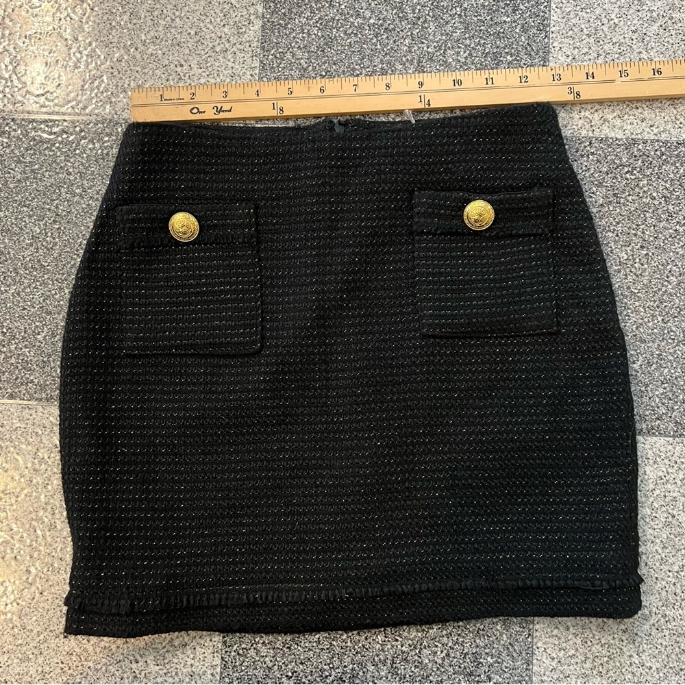 Bishop + Young Cavalli Black Tweed Mini Skirt with Gold Button- XS - Picture 9 of 9